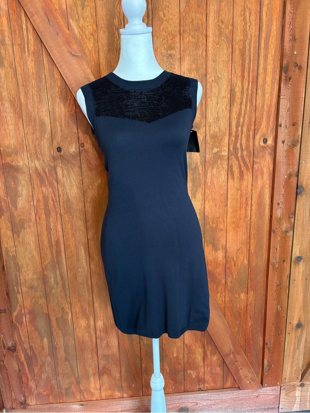 Sleeveless Black Mini Dress with Embellished Yoke